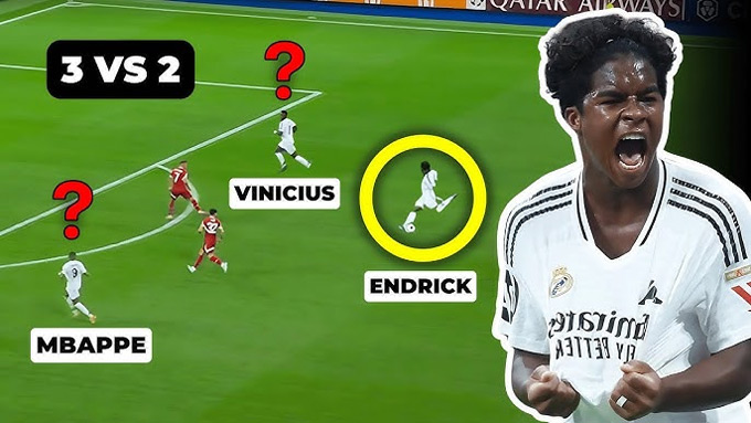 Dù Mbappe và Vinicius đang băng lên ở hai cánh nhưng Endrick vẫn quyết định sút luôn